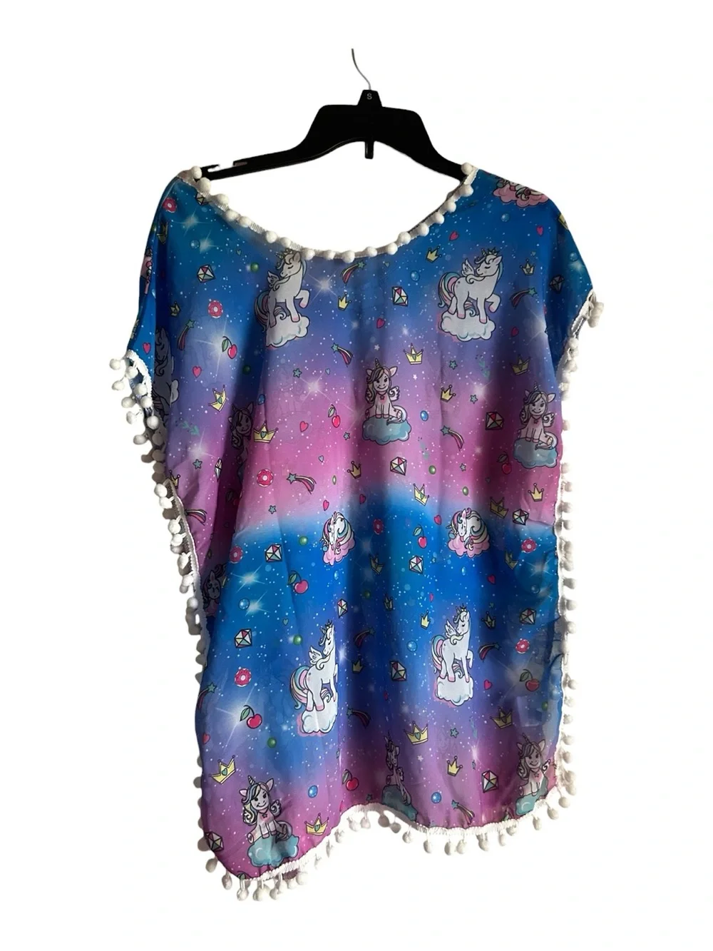 4/$20 Unicorn Size M Pom-Pom Cover-Up in Blue and Purple
